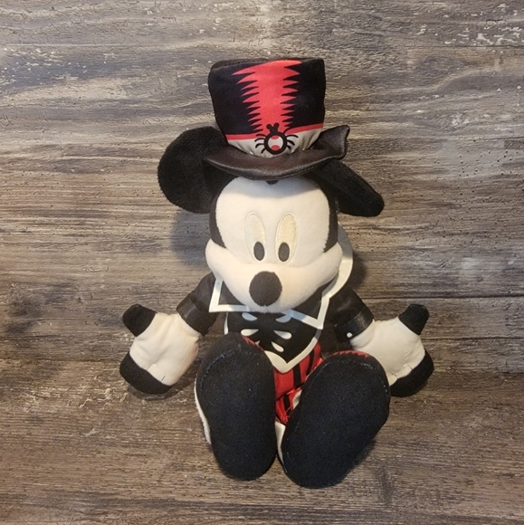 Disney Other - Disney Halloween 13” Mickey Mouse Plush Red / Black Satin Outfit Top Hat Spider